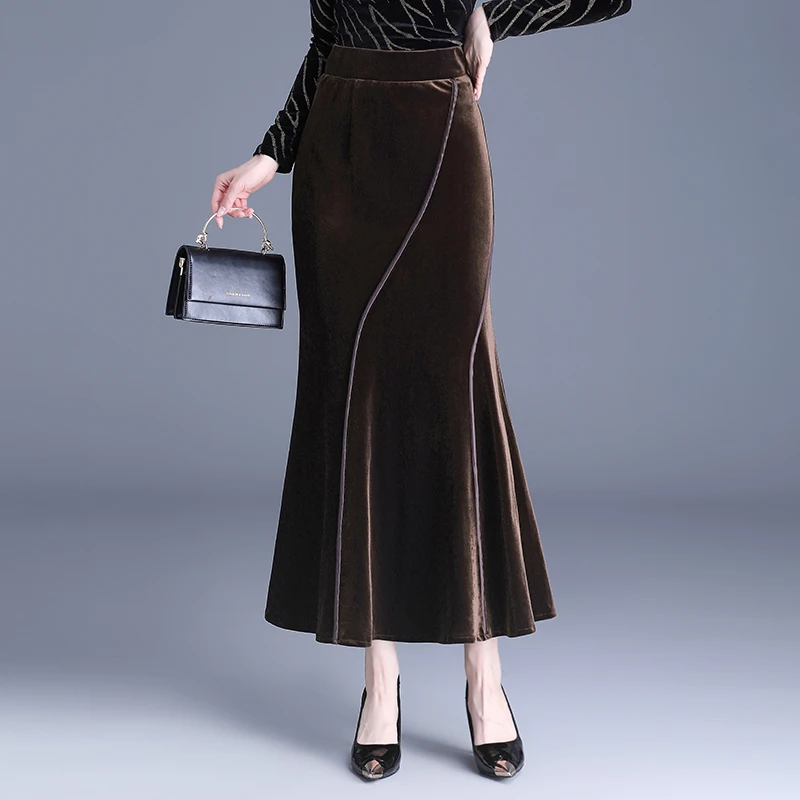 鱼尾裙女秋冬2024新款高腰修身包臀半身裙气质中长一步裙