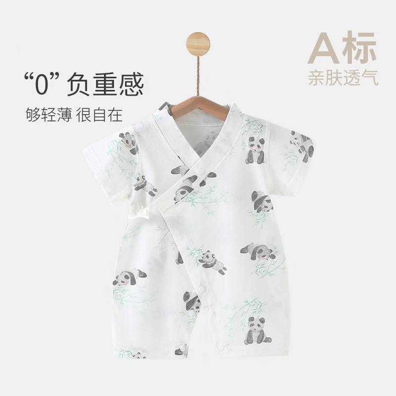 婴儿短袖哈衣夏薄款外出服A类纯棉哈衣男女宝宝衣服中国风连体衣