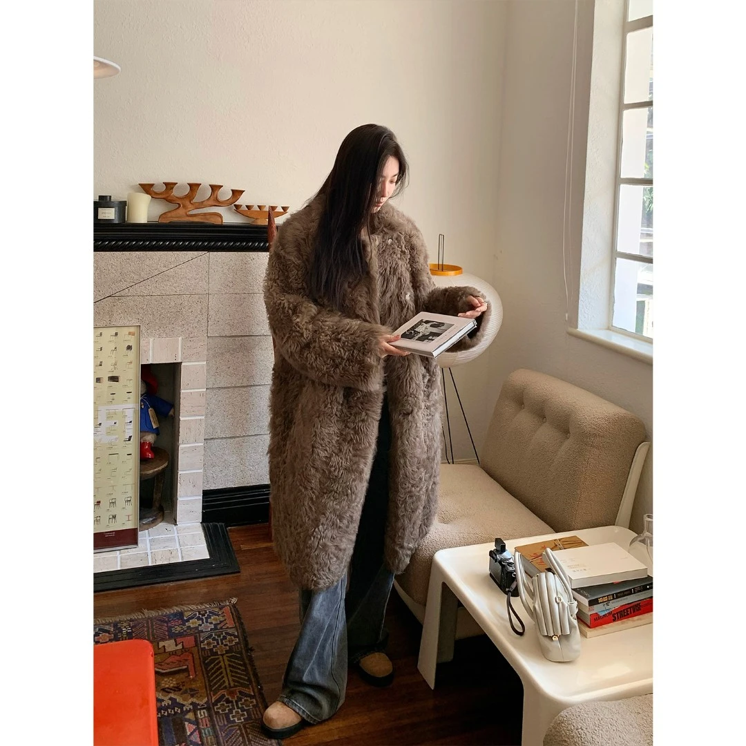 付智恩 多伦多回忆 进口托斯卡纳全卷皮毛一体女中长款皮草外套冬