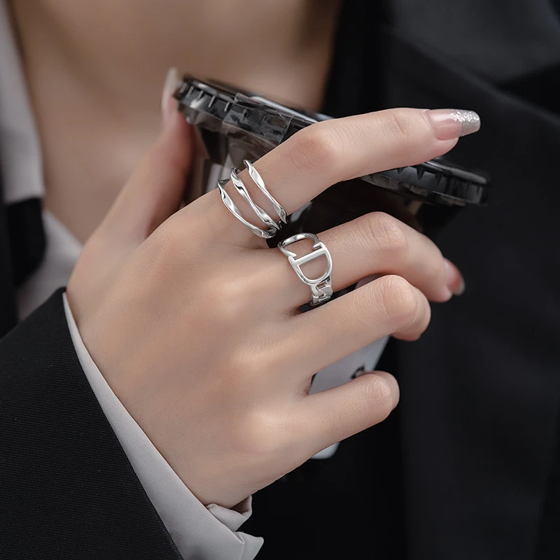 925银戒指 莫比乌斯波浪CD纯银戒指叠戴小众气质女友纪念开口戒