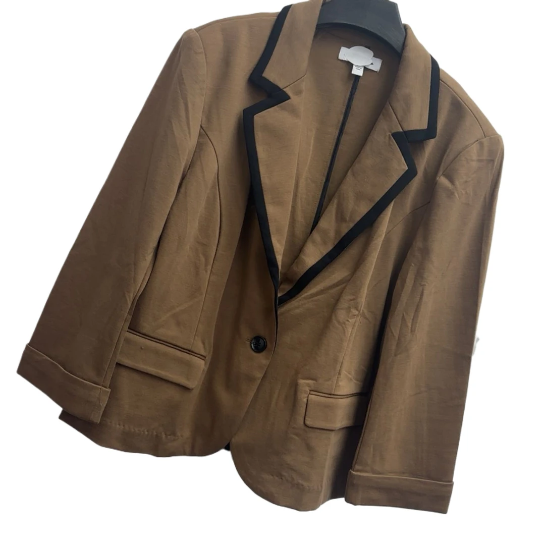 大码女装（062）金驼色翻领黑边一立扣西服面料有弹力