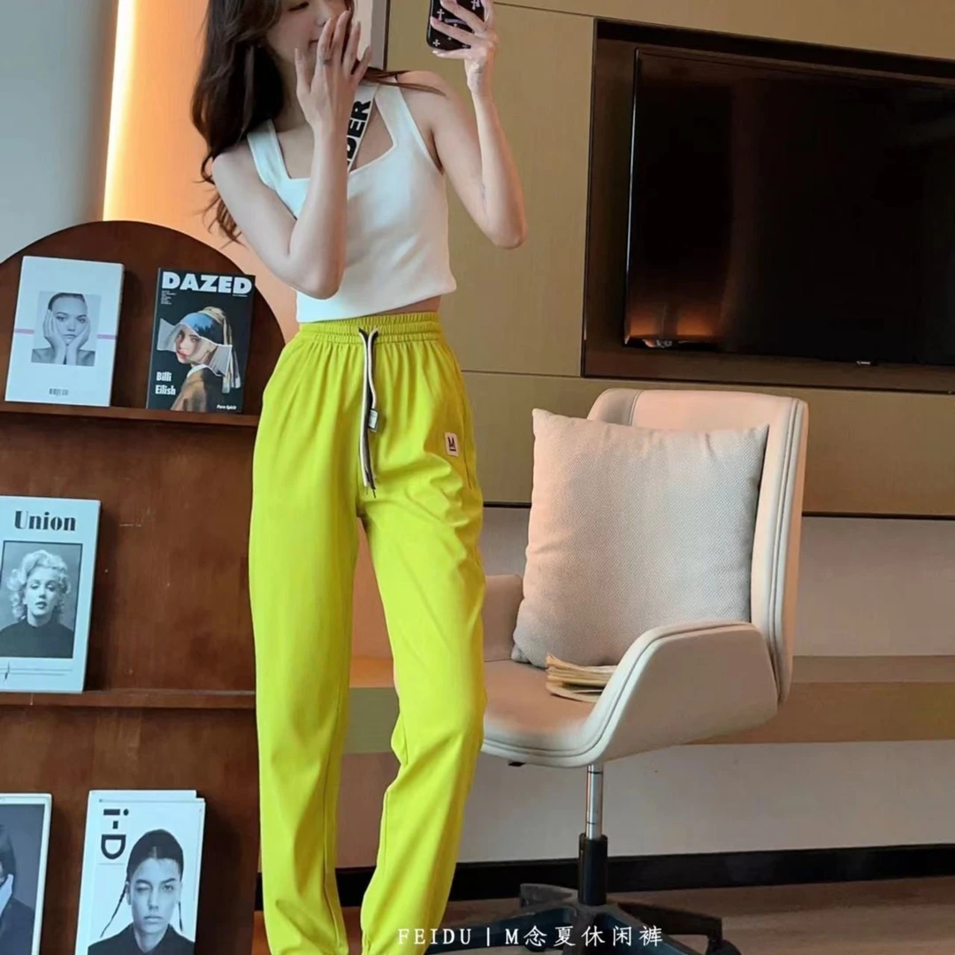 清仓捡漏运动裤女夏季薄款抽绳束脚时尚小个子宽松休闲裤高腰透气