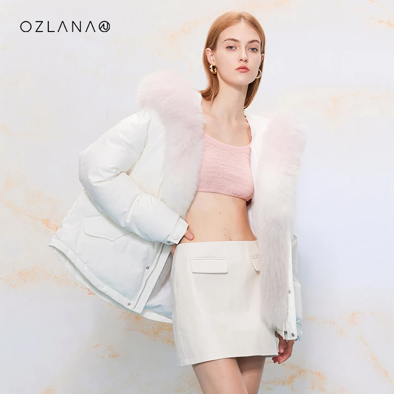 【小石榴专属】OZLANA秋冬新款狐狸毛渐变毛领可拆羽绒服AU233093