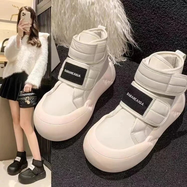 秋冬季回力休闲面包棉鞋女2023秋冬新款时尚魔术贴百搭厚底加绒