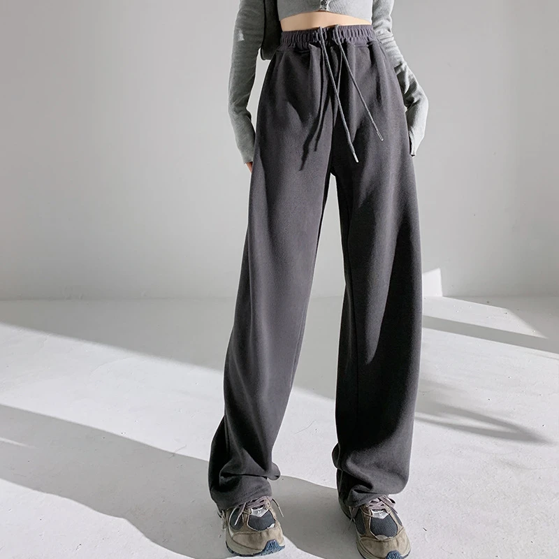 秋季新款美式运动裤女显瘦高腰白色卫裤子直筒宽松休闲垂感阔腿裤