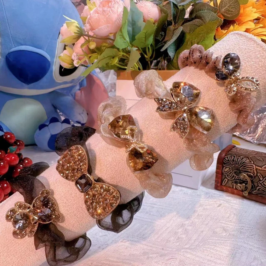 【5件套】合金欧根纱时尚满钻头绳马尾扎头发优雅甜美发圈韩系精品