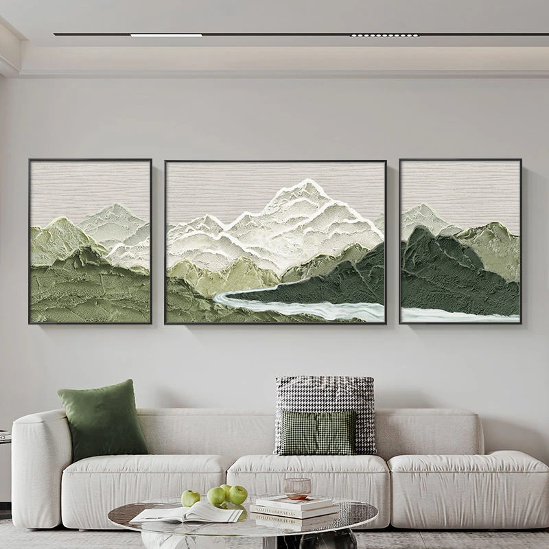 客厅背景墙装饰画大气三联挂画现代轻奢抽象沙发家居大厅晶瓷壁画