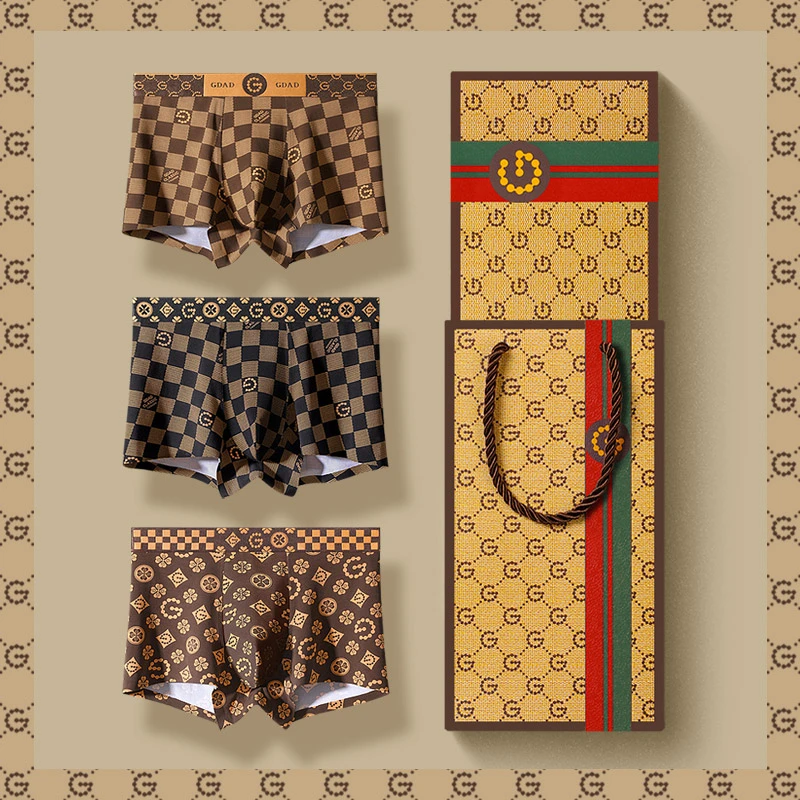 正品GDAD男士短裤经典棉个性印花运动无痕透气短裤衩3条礼盒装