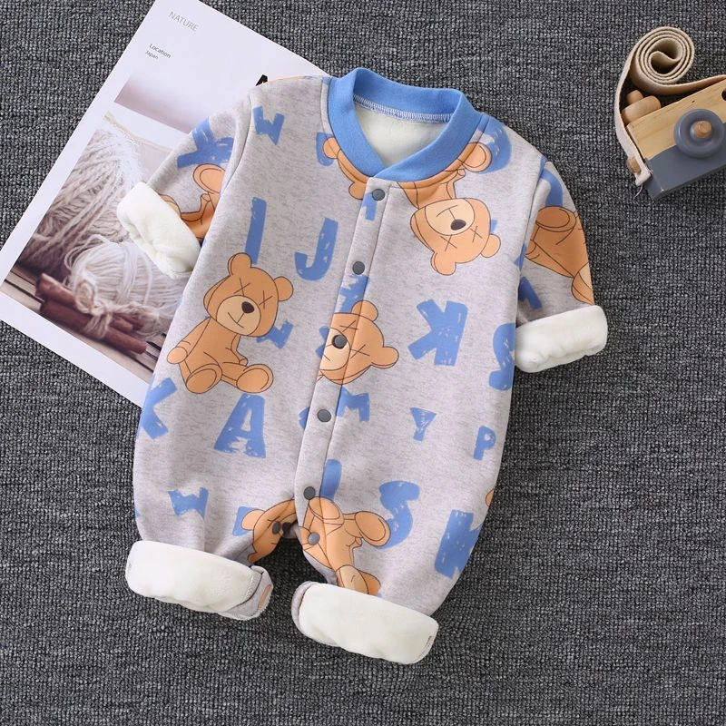 婴儿连体衣秋冬季加绒加厚宝宝保暖哈衣爬爬服新生幼儿衣服秋冬装