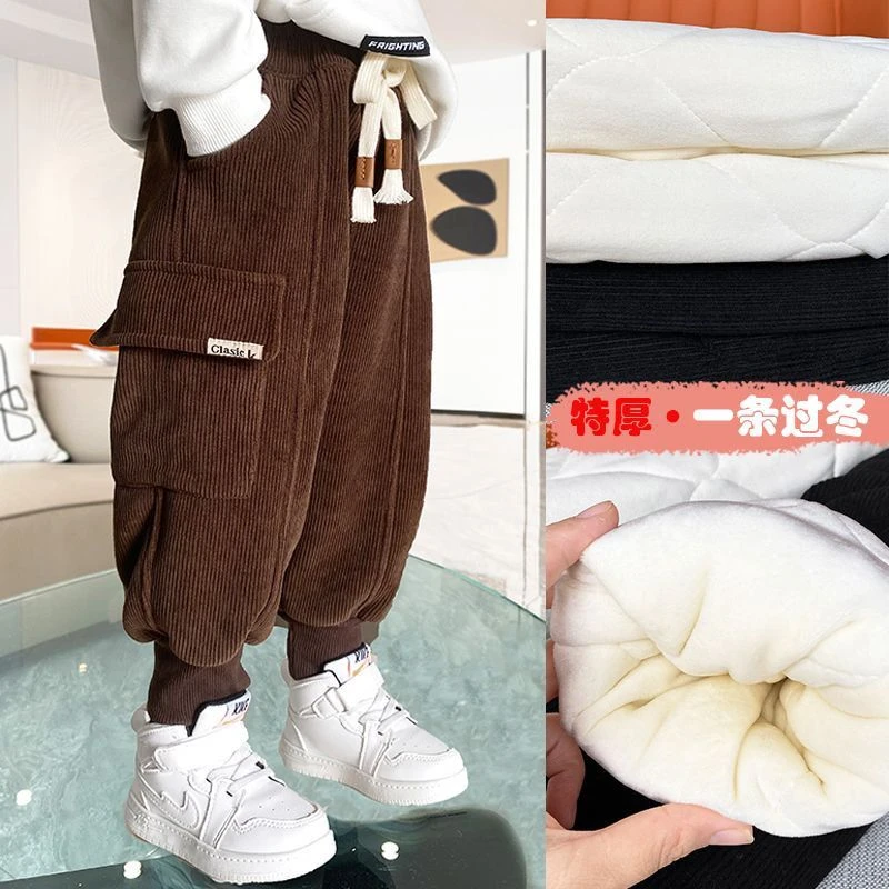 儿童加棉加厚男童裤子冬季灯芯绒棉裤三层加厚加绒加棉宝宝绒裤子