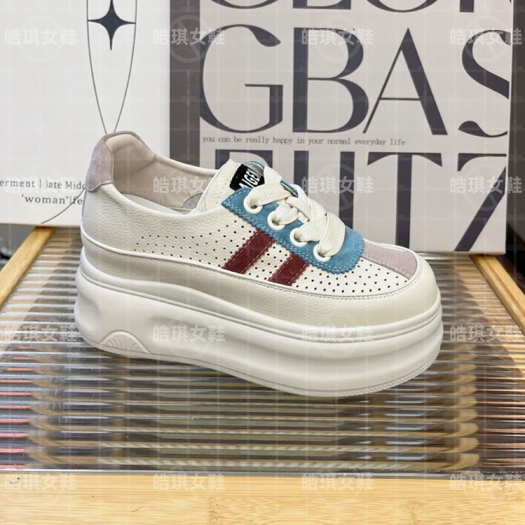 8.5公分内增高厚底透气镂空系带女秋2024新款透气松糕单鞋小个子