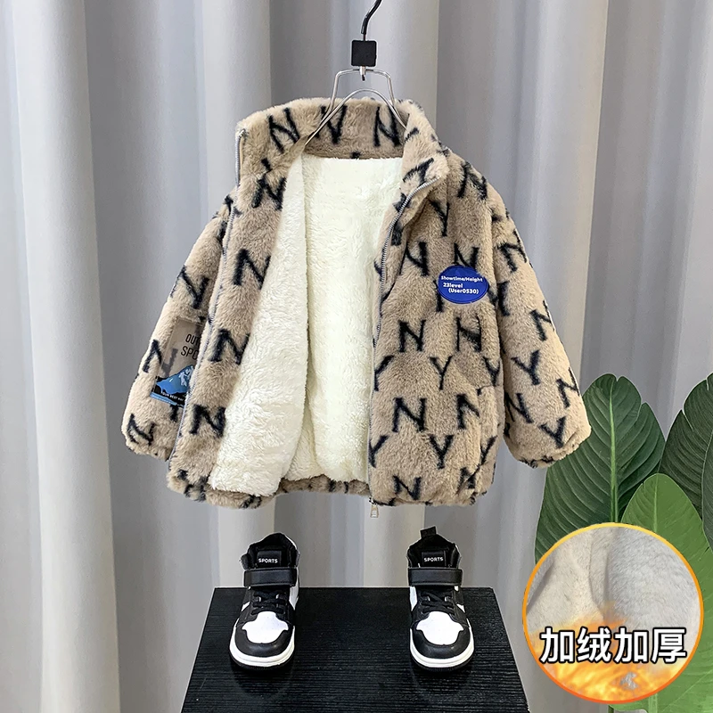 （YY专属3）冬天加绒加厚帅气儿童外套秋冬季夹棉服宝宝兔毛毛衣