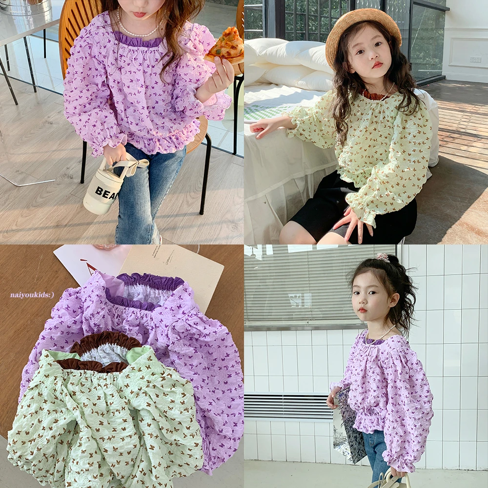 温柔陷阱2】奶油KIDS女童春女童衬衫泡泡袖方领上衣Y4573