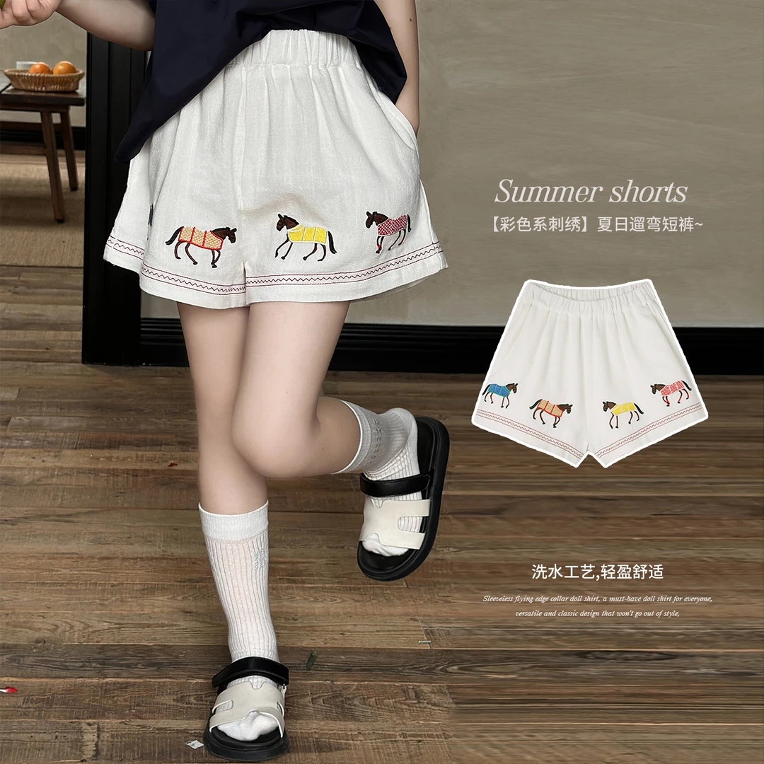 爱马裤2】女童短裤2024夏季新款洋气儿童休闲时尚刺绣裤子K2236