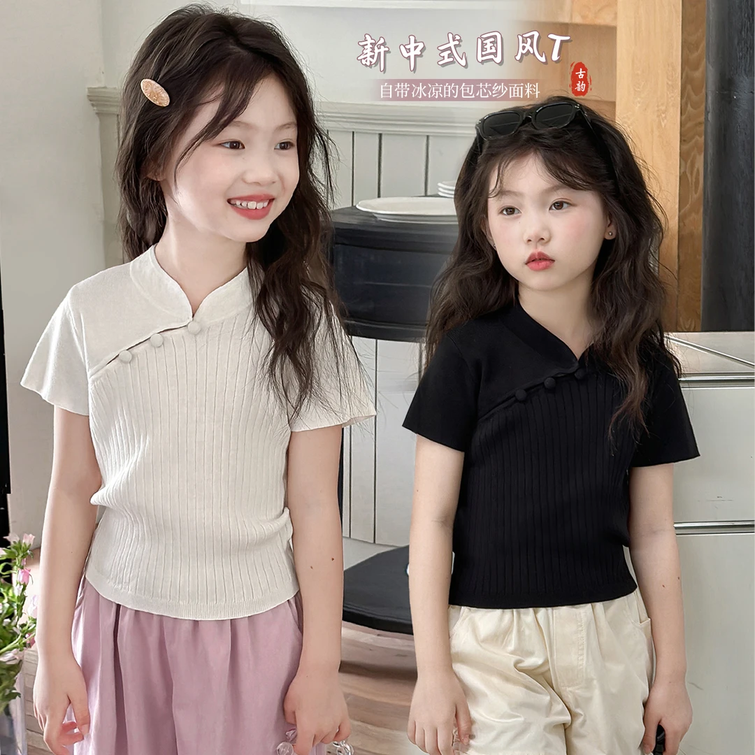 NAIYOUKIDS发如雪2】女童新中式国风短袖T恤2024夏季盘扣上衣Y5830