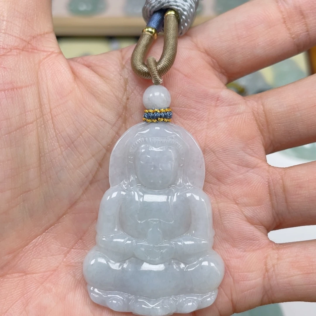 翡翠颈饰未镶嵌天然翡翠A货观音奶白糯冰底