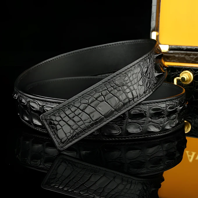 高档男士鳄鱼皮腰带真鳄鱼皮骨皮肚皮商务棕色黑色皮带裤带带身男