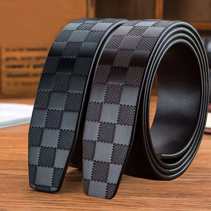【3.5cm自动款式】男士皮带身格纹自动扣牛皮腰带不含扣头3.5CM宽