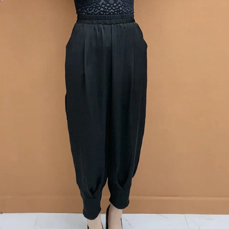时尚妈妈装高腰直筒休闲裤夏季新款洋气显瘦中老年阔腿哈伦裤