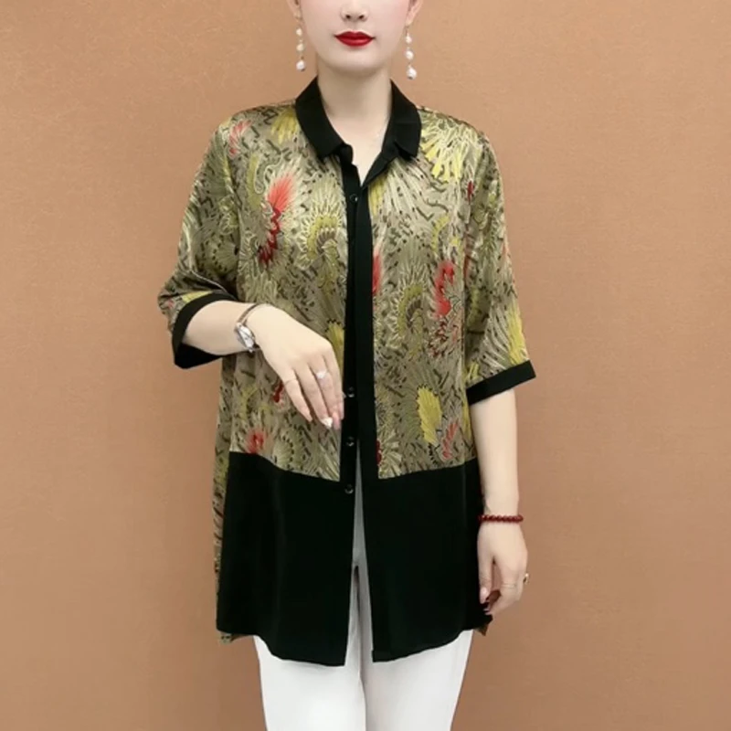 妈妈装时尚衬衫女中长款2024春夏新中老年宽松国风开衫薄外套