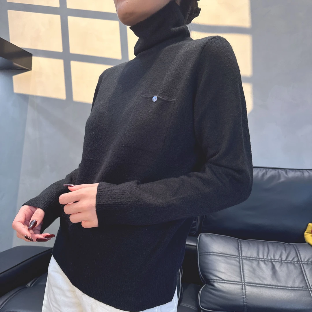 堆堆领针织羊毛女韩版时尚针织衫长袖简约宽松毛衣女士打底衫03