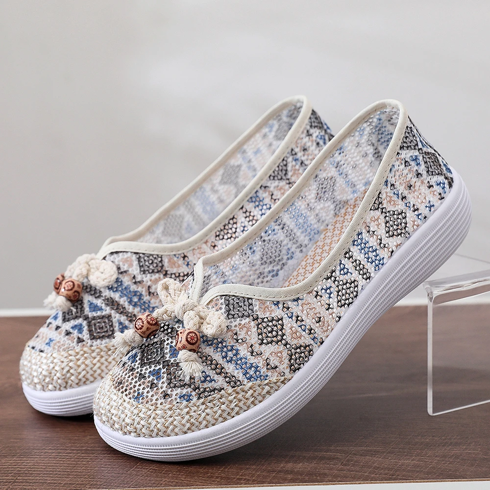 夏季布鞋女网鞋新款镂空女鞋包头网鞋透气凉鞋女奶奶60岁以上老年