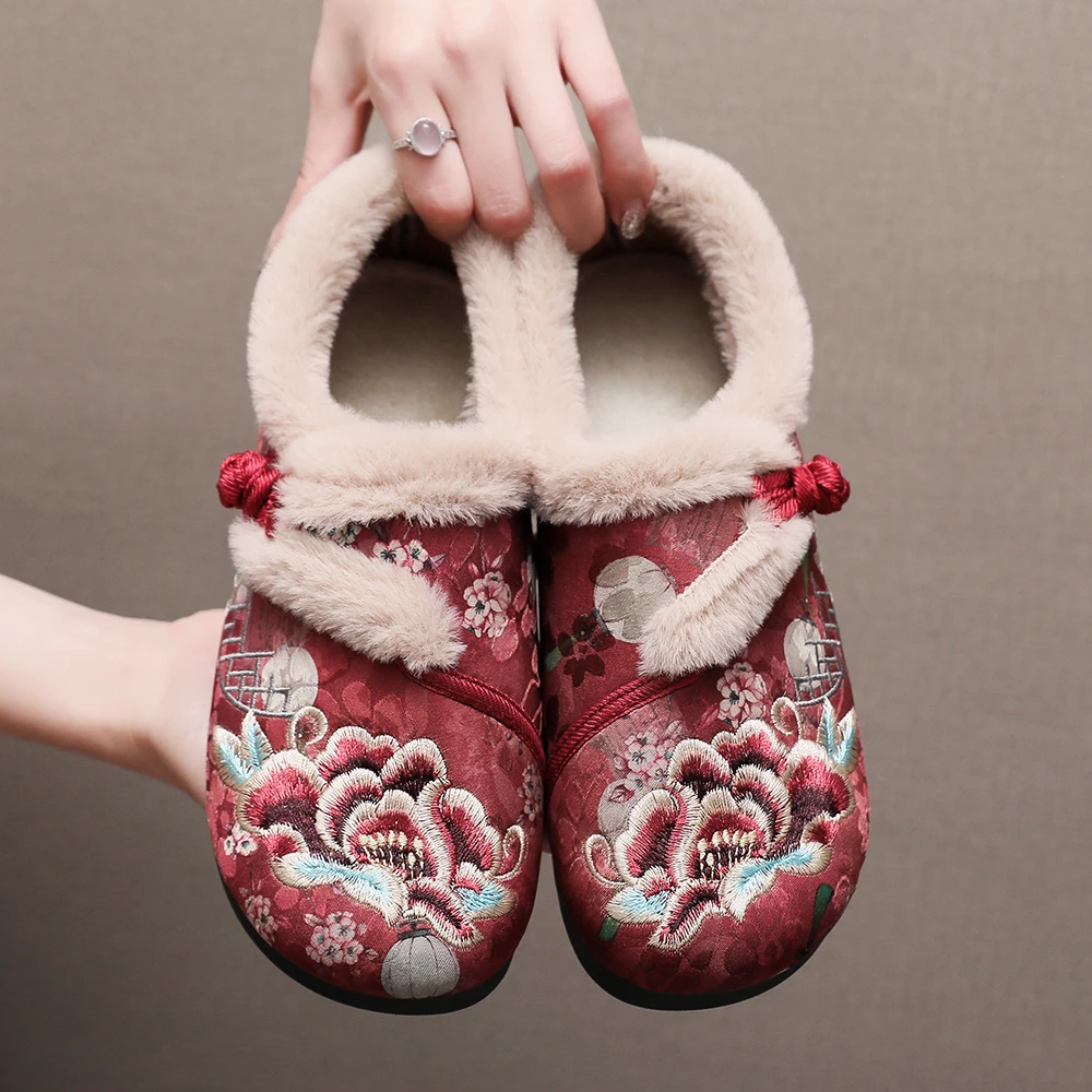 冬季老北京布鞋新中式汉服绣花女棉鞋加厚软底鞋子保暖防滑55555