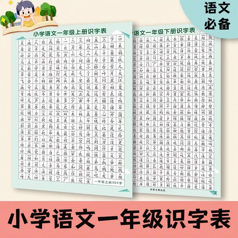 识字挂图一年级语文上下册识字表汉字启蒙同步课本二年级生字挂图