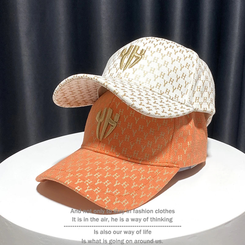 桔色网红鸭舌帽男ins潮流帽子女韩版刺绣春秋季遮阳帽硬顶棒球帽