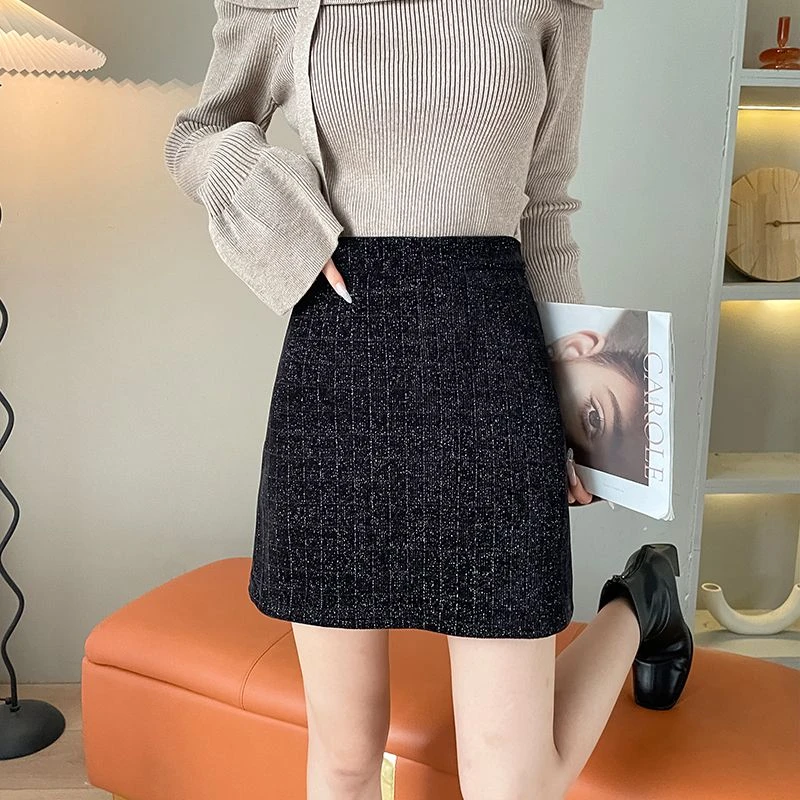 秋冬季毛呢半裙女气质时尚高腰显瘦黑色韩版ins百搭性感A字一步裙