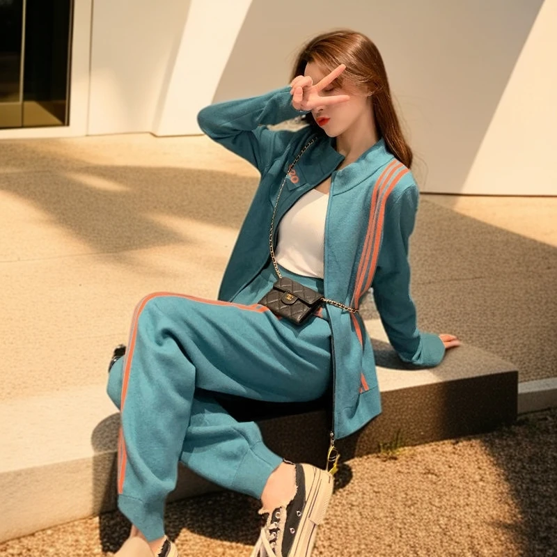 春秋季显瘦休闲套装女气质时尚运动洋气减龄宽松小个子长袖两件套