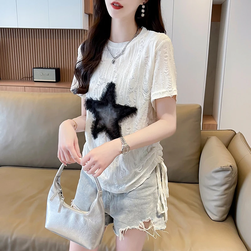 夏季宽松气质显瘦大码外穿休闲洋气薄款减龄ins百搭小众短袖t恤女