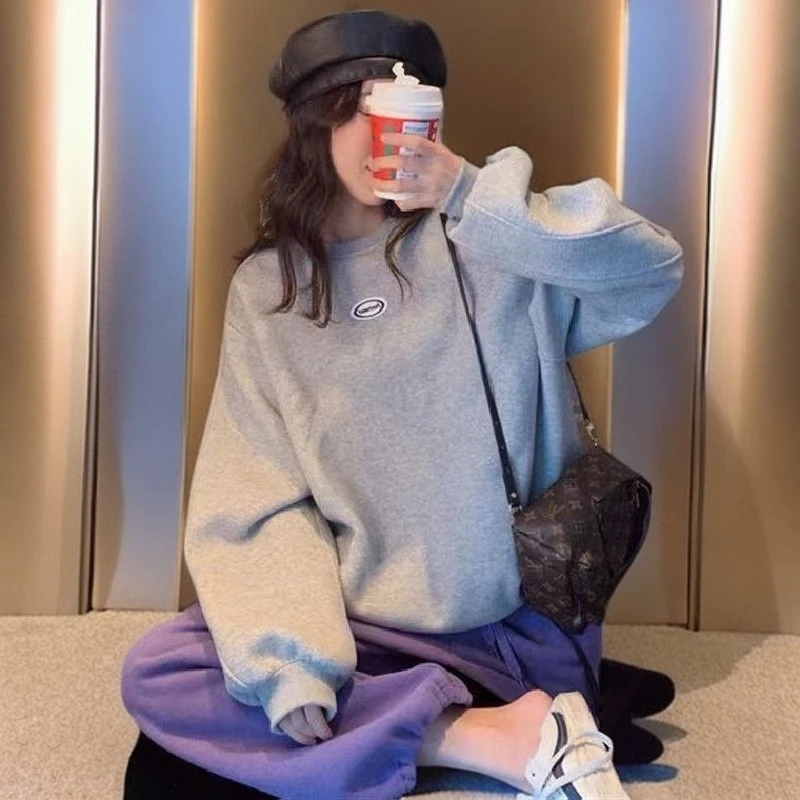 春秋季时尚休闲套装女宽松百搭简约慵懒风韩版网红加厚长袖两件套