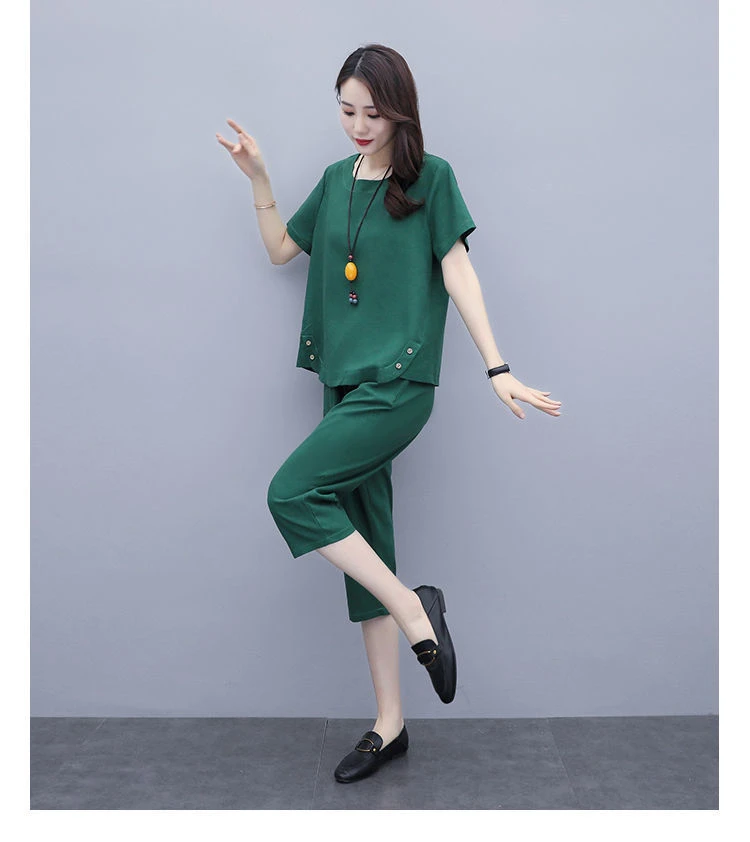 运动夏季洋气简约风套装女大码显瘦气质宽松韩版小个子时尚两件套