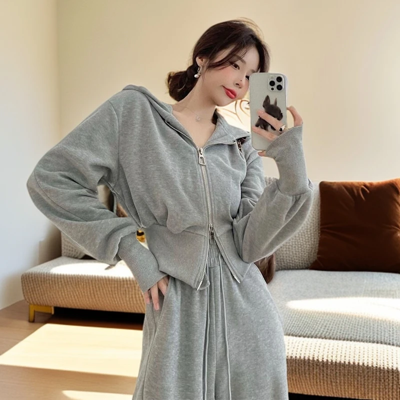 春秋季休闲时尚连帽套装女显瘦小个子洋气减龄潮搭运动长袖两件套