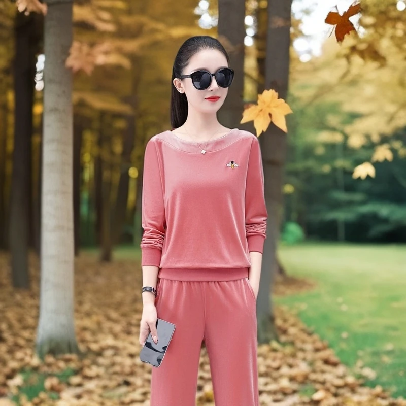 春秋季薄款时尚显瘦长袖套装女韩版休闲气质运动小个子减龄两件套