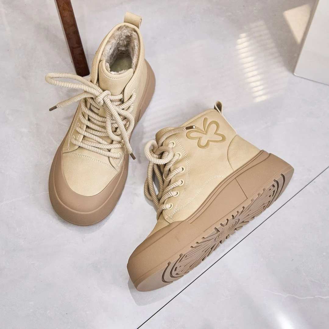 A足雅大码女鞋4043码韩版潮流百搭圆头厚底透气短靴