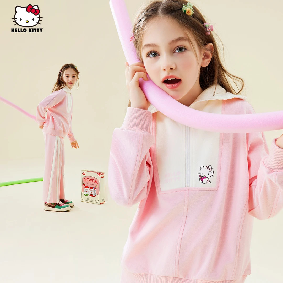 HELLO KITTY/凯蒂猫女童春秋新款套装中大童运动休闲撞色两件套