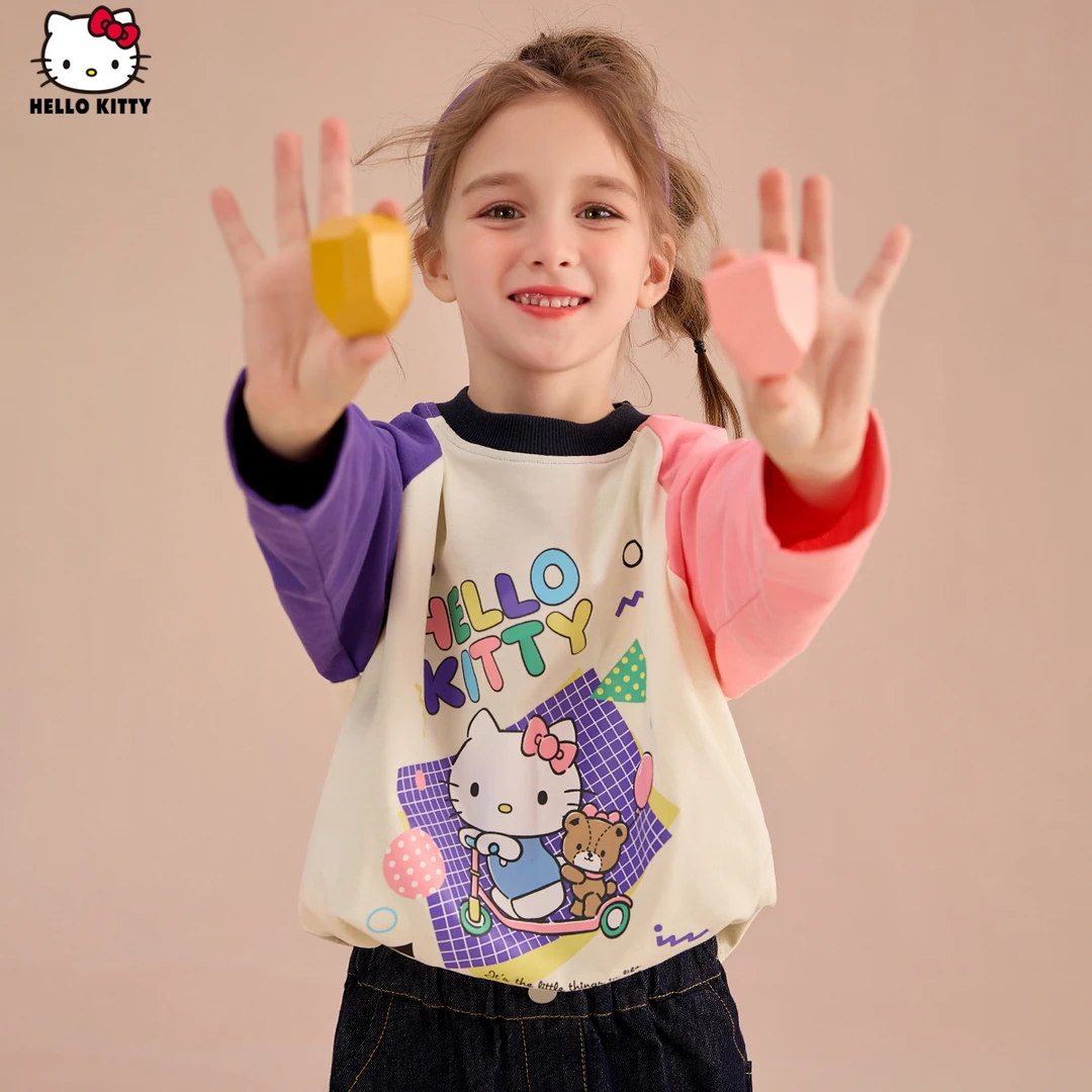 HELLO KITTY/凯蒂猫女童春秋套头T恤2025新款中大童春季甜美上衣