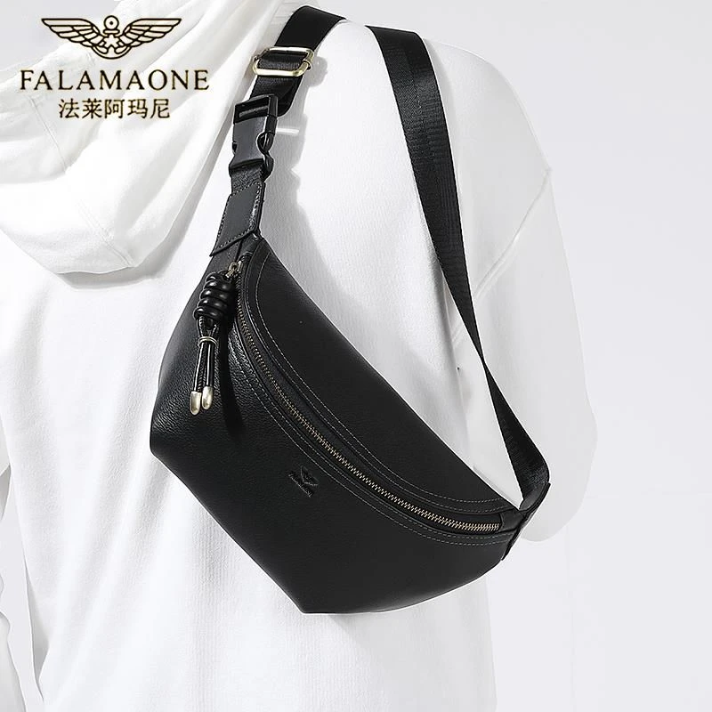 法莱阿玛尼腰包真皮ins网红小包胸包男女通用时尚斜挎包百搭胸包