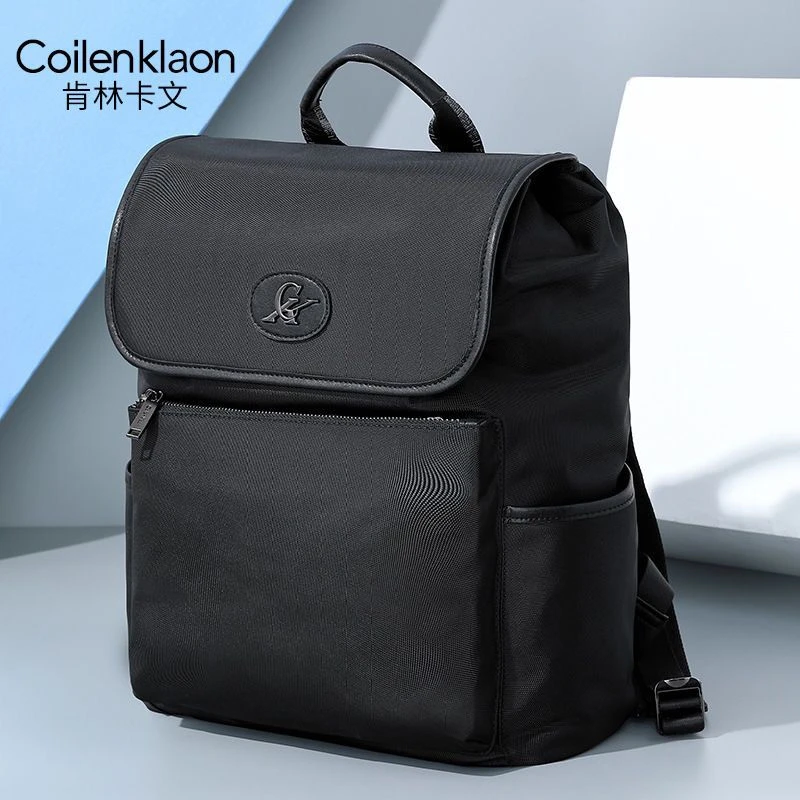 CoilenKlaon男士双肩包黑色真皮背包出差旅行包轻便休闲电脑包