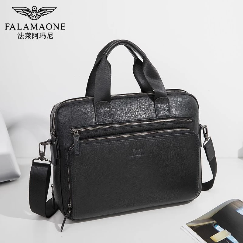 法莱阿玛尼男公文包真皮高档商务大容量手提电脑包休闲单肩斜挎包