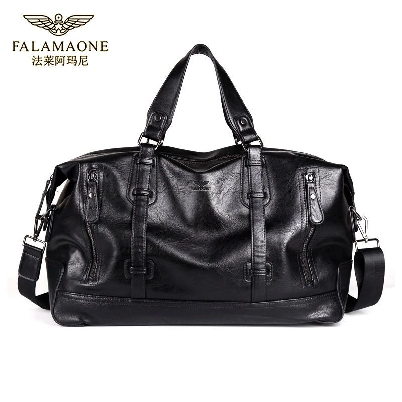 法莱阿玛尼欧美潮牌真皮男包大容量出差短途旅行包手提斜挎行李包