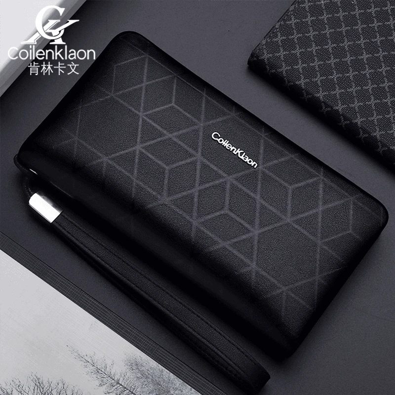 CoilenKlaon拉链钱包牛皮手拿包男时尚休闲多功能商务手抓包潮流