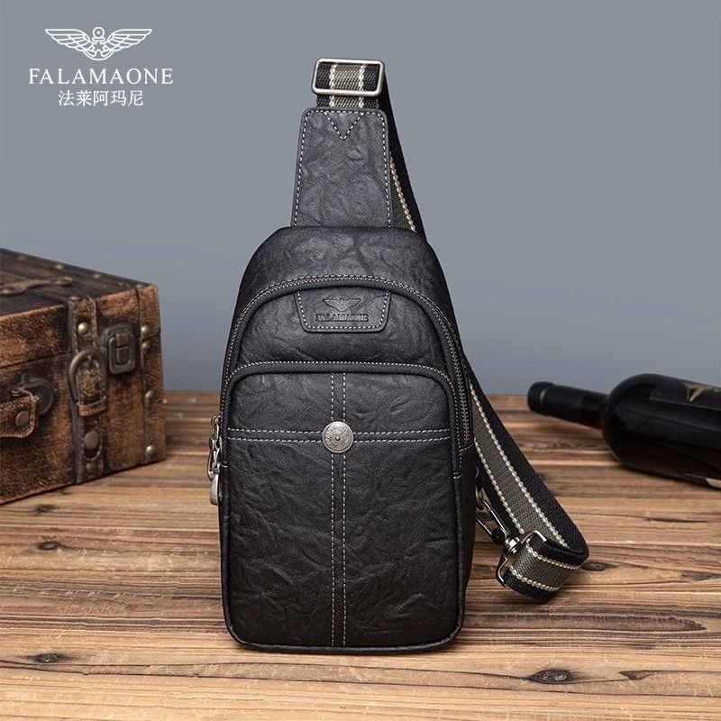 FALAMAONE/法莱阿玛尼胸前包潮牌男生挎包单肩包斜挎包通勤邮差包