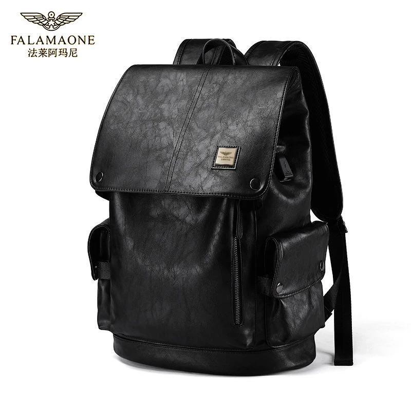 法莱阿玛尼男士时尚潮流大容量双肩包真皮休闲复古电脑背包旅行包