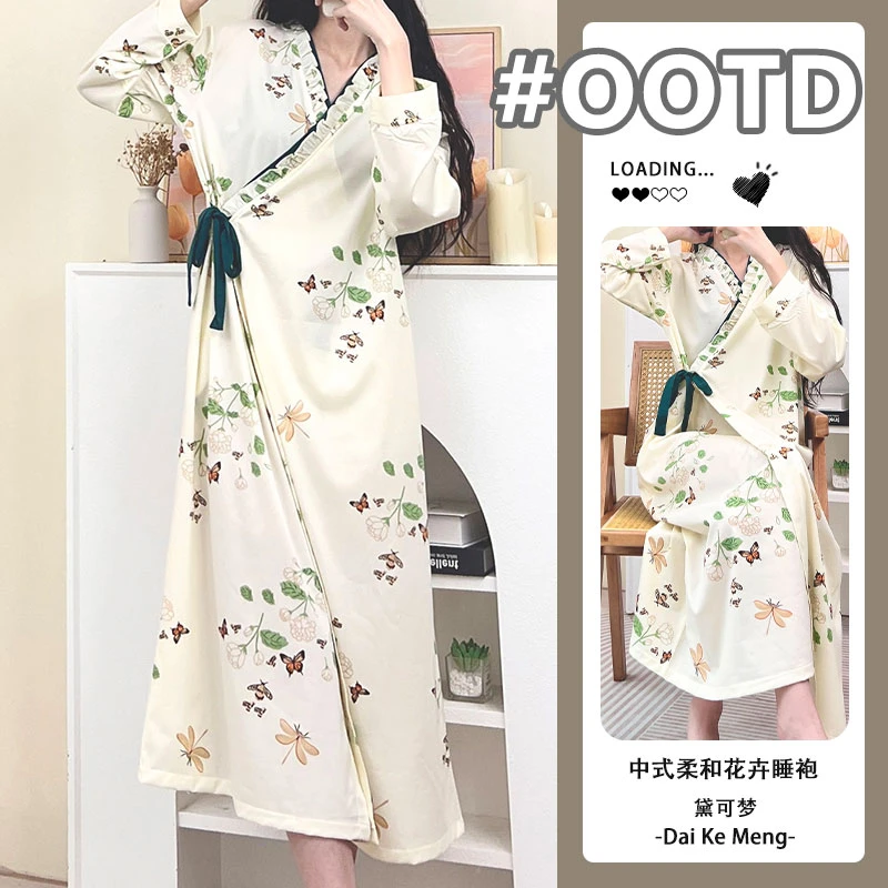 【香榭花园】女款国风春秋新款系带睡袍女高级感居家浴袍睡衣家居服