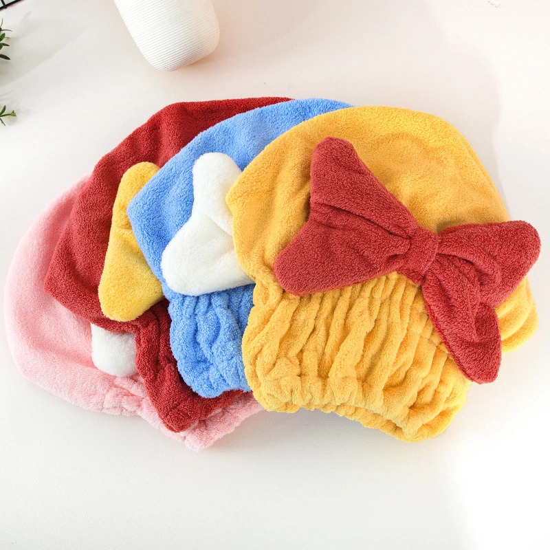 珊瑚绒蝴蝶结干发帽吸水速干浴帽可爱儿童成人干发巾洗澡包头巾女