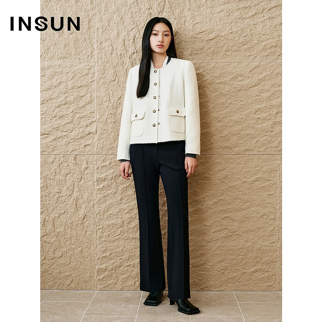 INSUN恩裳专选2025春季珠片纱绵羊毛圈圈呢小香风外套