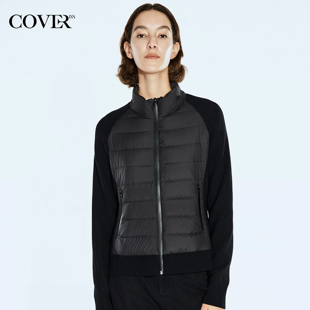 COVERINS2024秋季修身毛织拼接羽绒外套